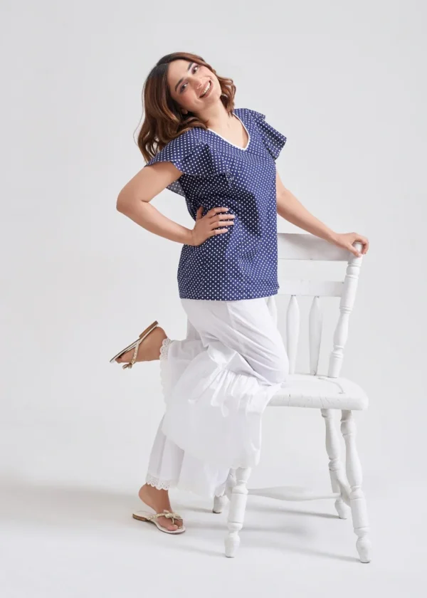 Frilled Sleeve Blouse with gathered pants