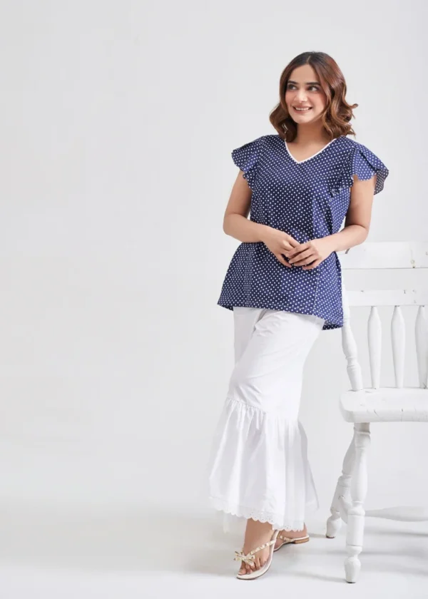 Frilled Sleeve Blouse with gathered pants