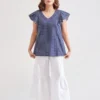 Frilled Sleeve Blouse with gathered pants