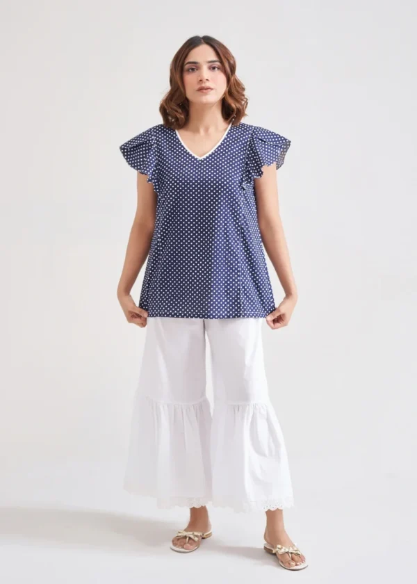 Frilled Sleeve Blouse with gathered pants
